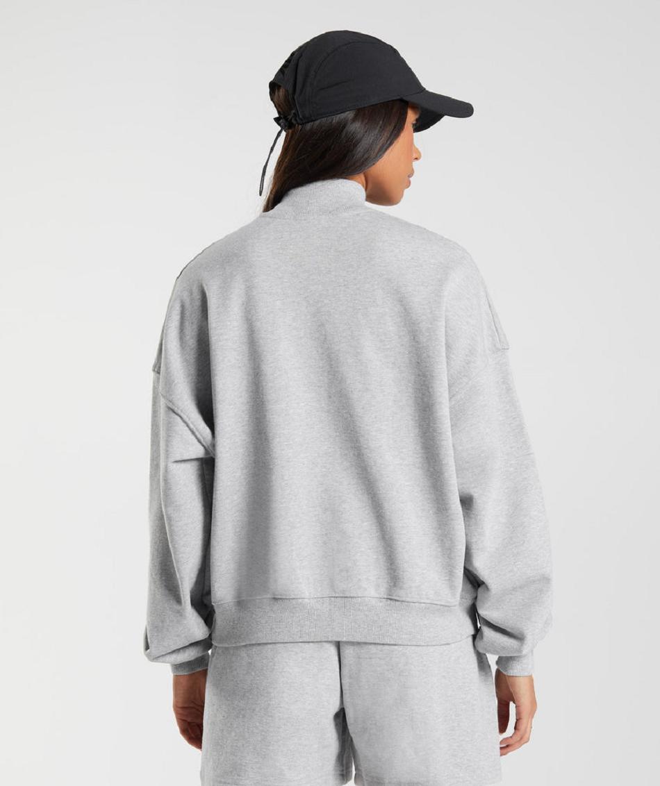 Correr Con Capucha Gymshark Rest Day Sweats 1/2 Zip Pullover Mujer Gris Claro | CO 2595PJJ